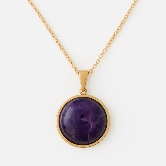 SAYA Amethyst Statement Pendant Necklace Gold