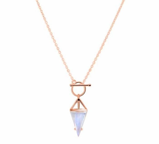 KALI Moonstone Pencil T Lock Collier Or Rose Argent 925