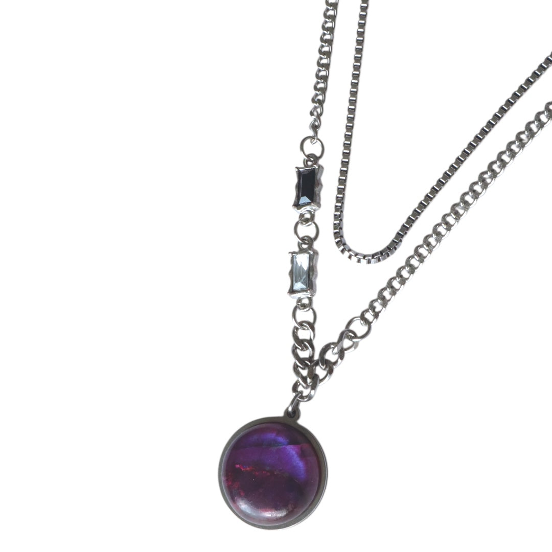 NYX Purple Labradorite Dual Chain Necklace Silver