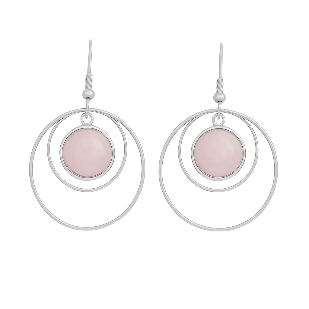 ANETHA Rose Quartz Hoop Earrings Silver