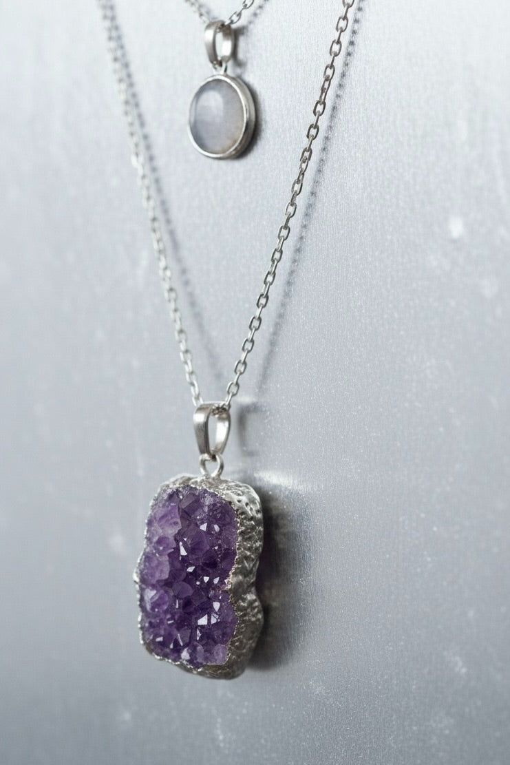 Collier pendentif améthyste brute - Argent