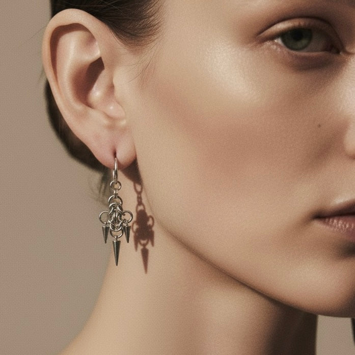 VORTEX Chainmail Charm Hoop Earrings Silver