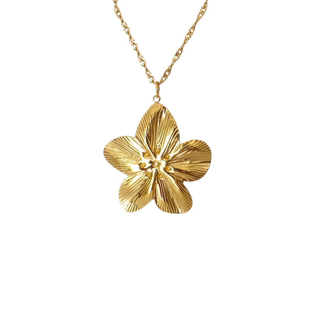 HIBISCUS Flower Charm Pendant Necklace Gold
