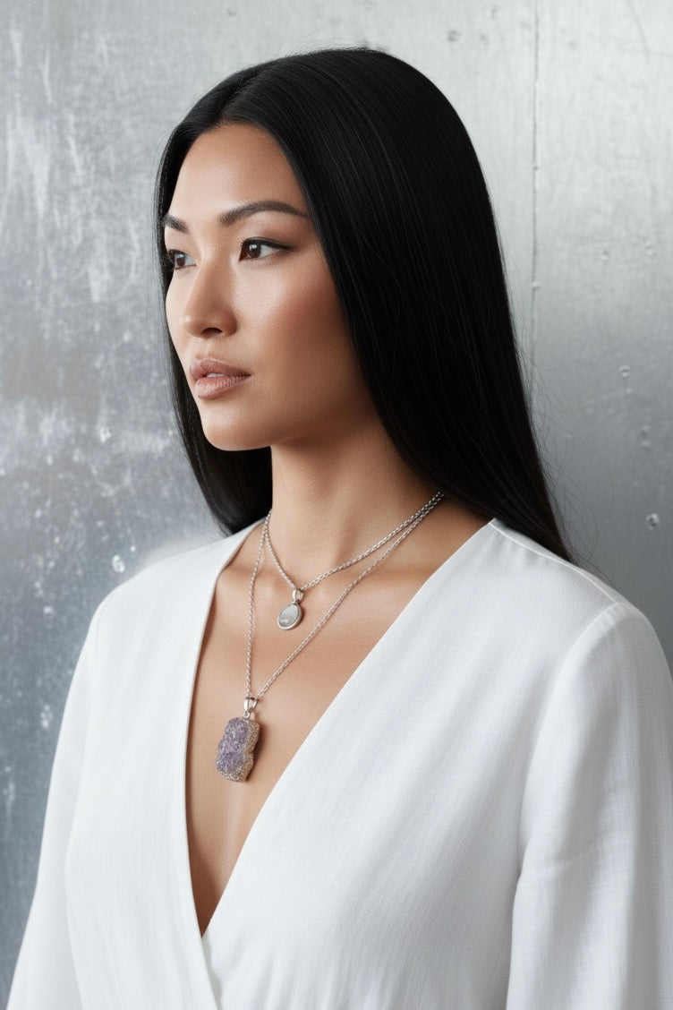 Collier pendentif améthyste brute - Argent