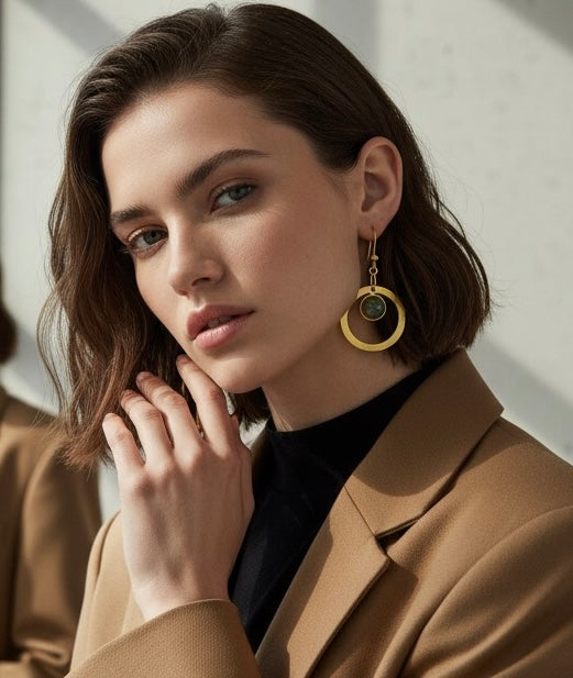 LUNARIA Green Labradorite Hoop Earrings Gold