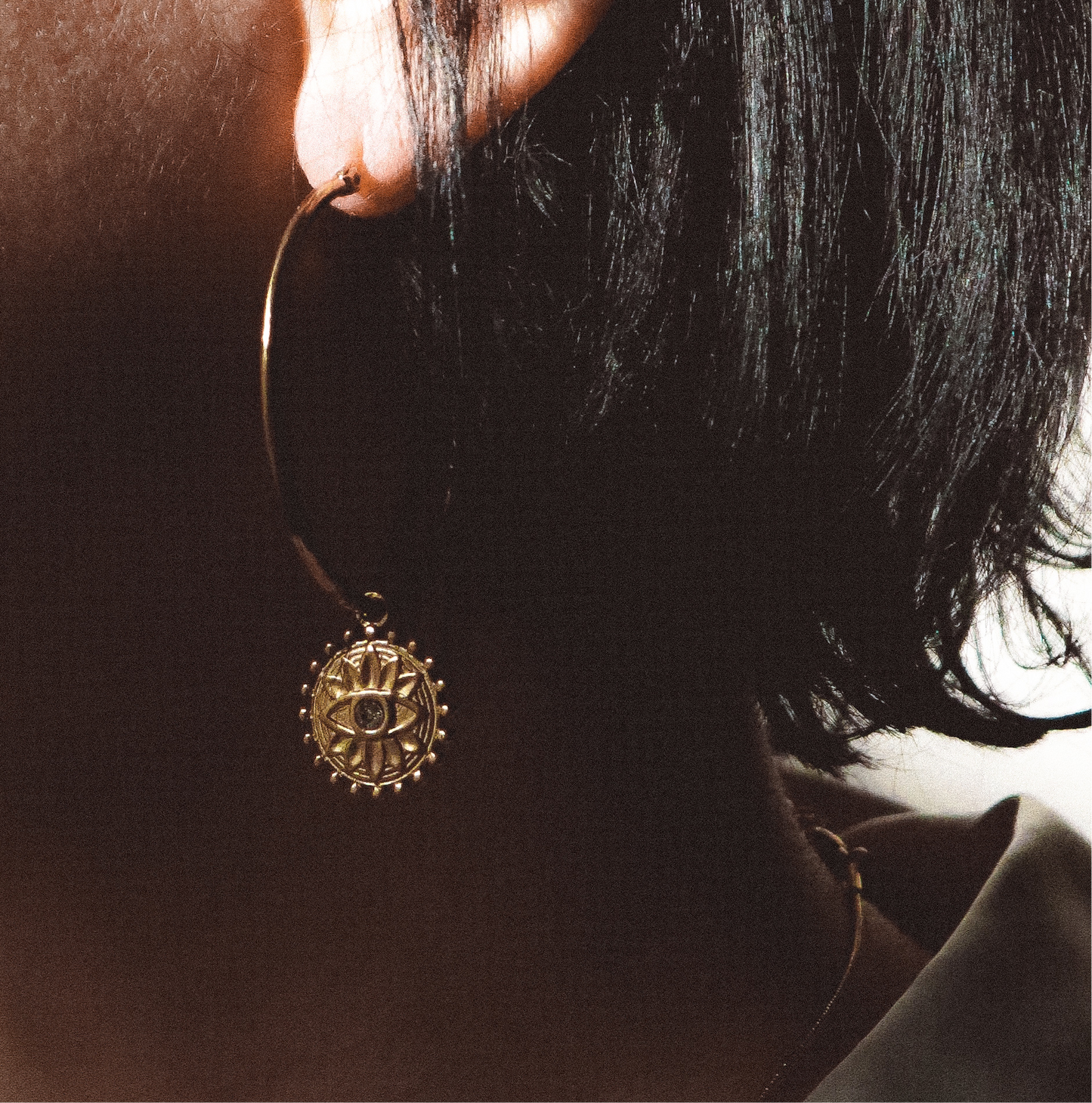 NAZAR Eye Charm Large Hoop Earrings Gold