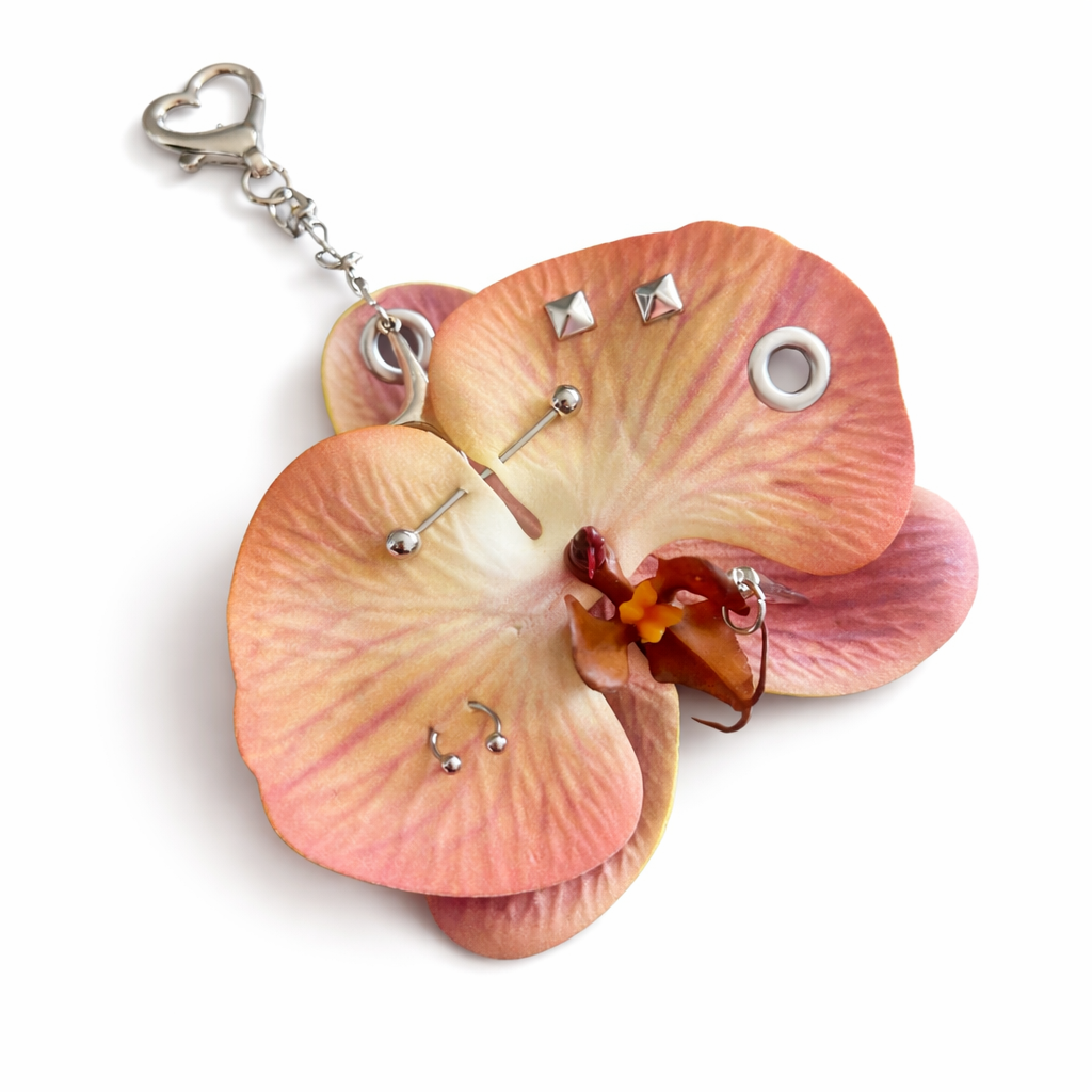 ORCHIDIA Dark Peach Orchid Flower Keychain Bag Charm