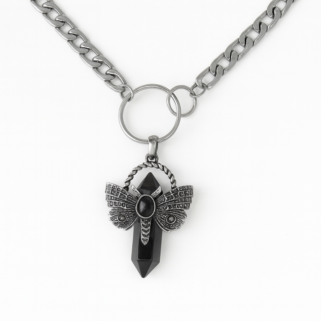 Collier ras du cou avec pendentif papillon en fluorite et argent