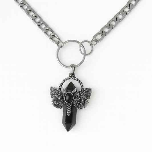 FLUORITE Moth Pendant Choker Necklace Silver