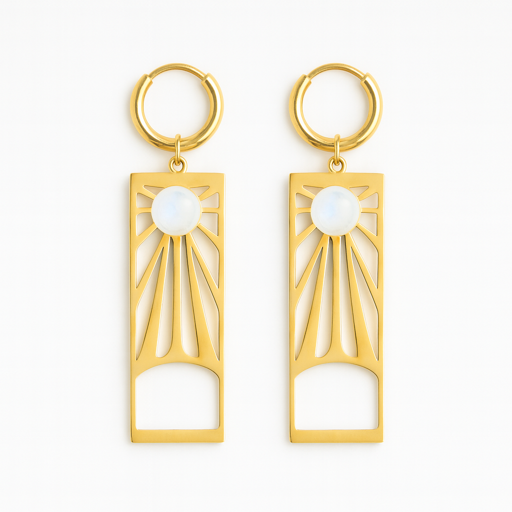 SUNRISE Moonstone Dangle Charm Earrings Gold
