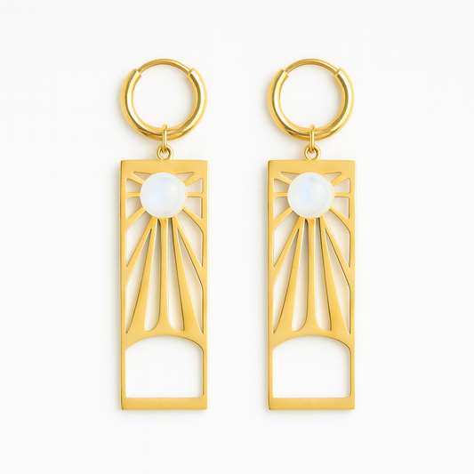 SUNRISE Moonstone Dangle Charm Earrings Gold