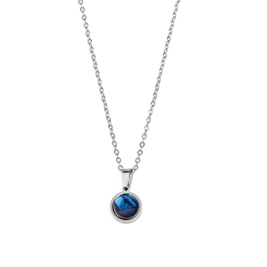 DAYA Collier Pendentif Labradorite Bleue - Argent