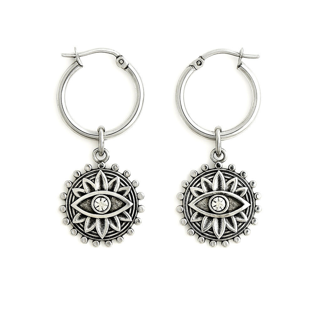 Boucles d'oreilles créoles NAZAR en argent avec breloque œil