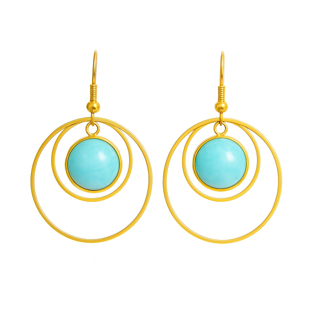 ANETHA Blue Larimar Dangle Hoop Earrings Gold