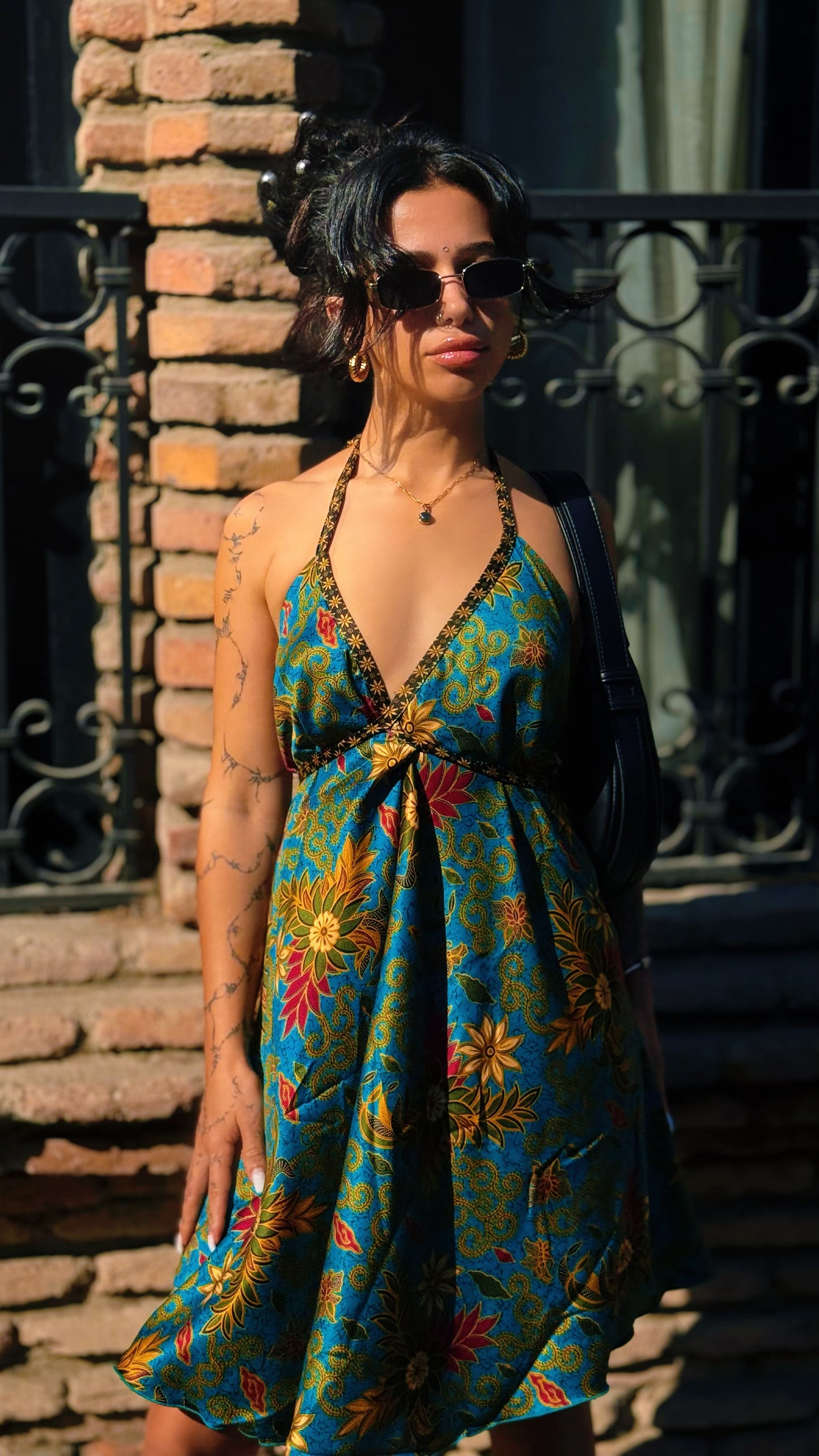 Blue Floral Silk Mini Dress - Nerium