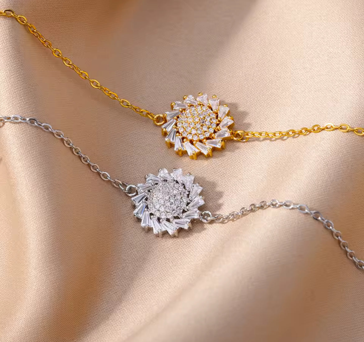 FLOREI Sunflower Dainty Chain Bracelet Silver