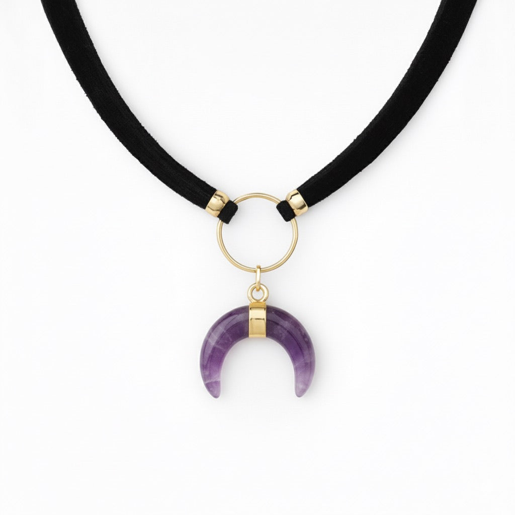 ASTRA Amethyst Horn Gold O Ring Choker