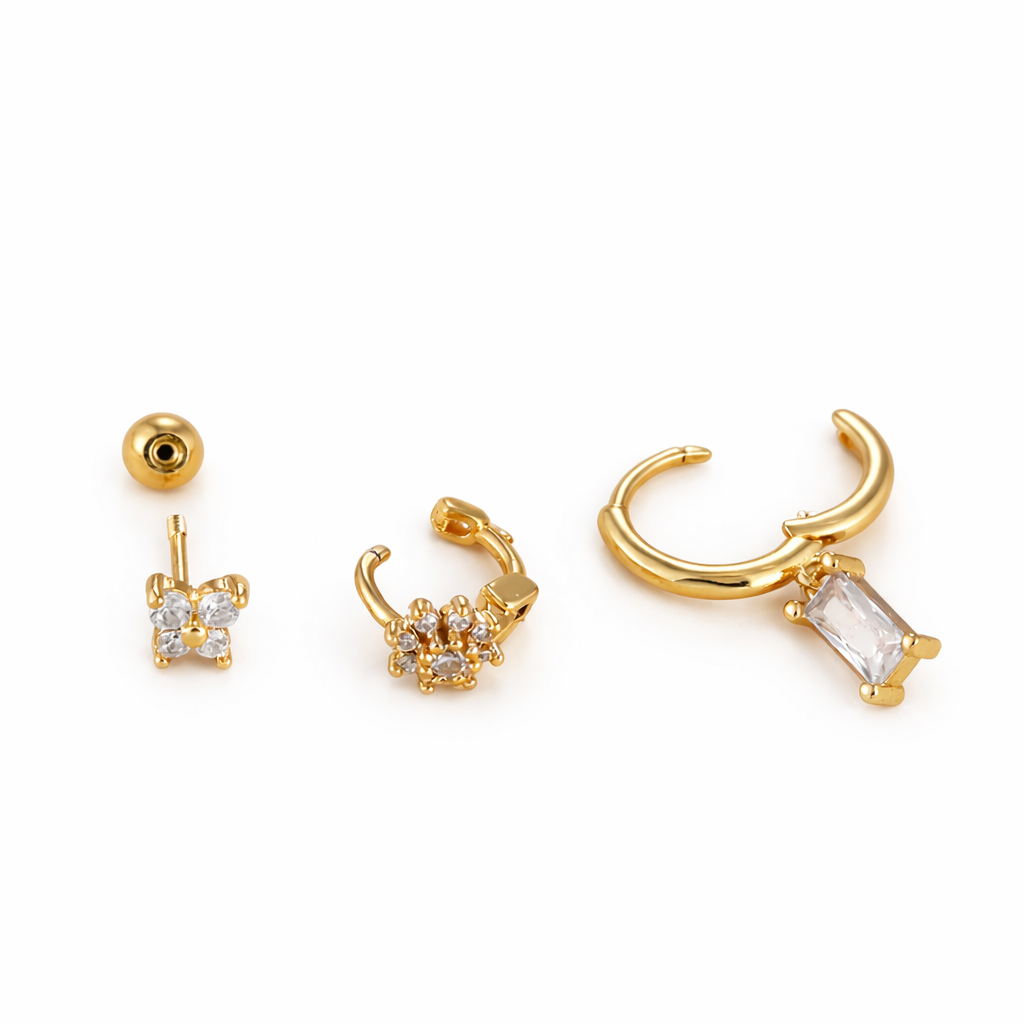 ETERNAL BLOOM Cubic Zirconia Trio Earrings Set Gold