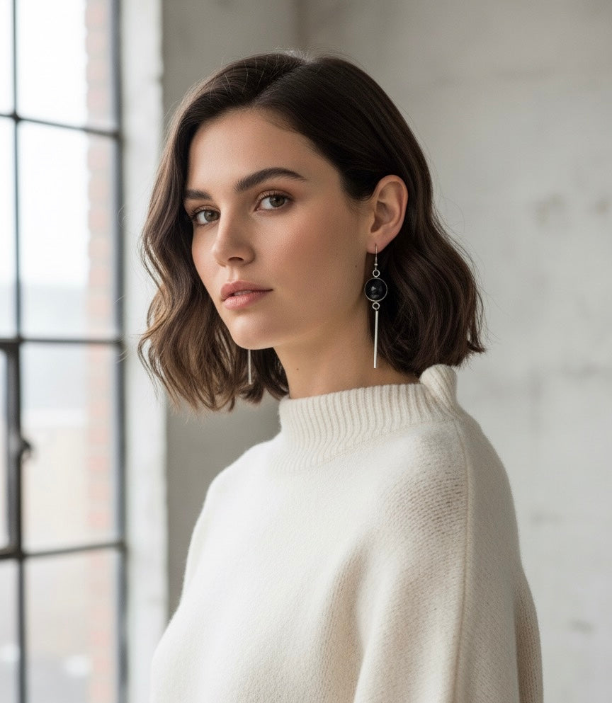 KALA Black Onyx Earrings Silver