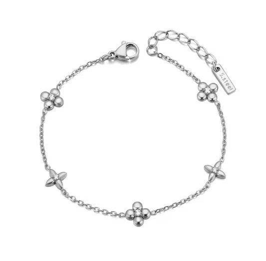 JARDIN Four Leaf Clover Cubic Zirconia Bracelet Silver