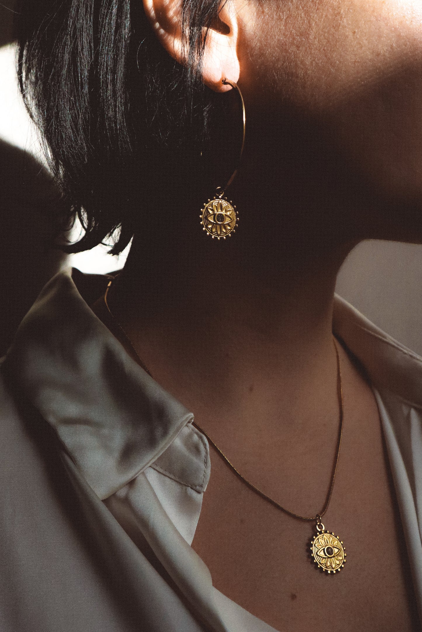 NAZAR Eye Charm Large Hoop Earrings Gold
