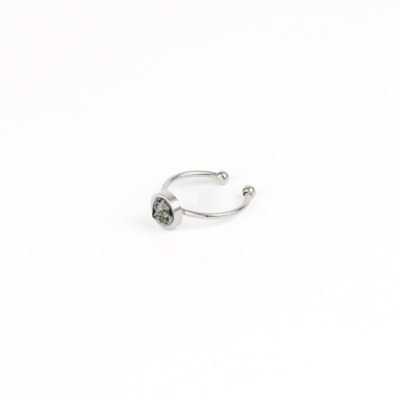 ODESSA Moss Agate Dainty Ring Silver
