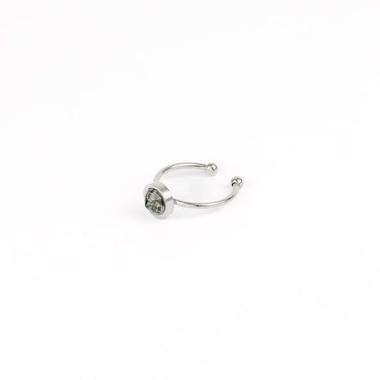 ODESSA Moss Agate Dainty Ring Silver