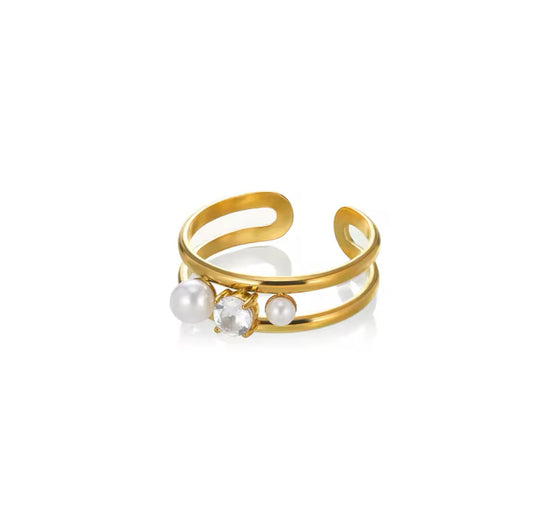 SHIGA Pearl Cubic Zirconia Ring Gold
