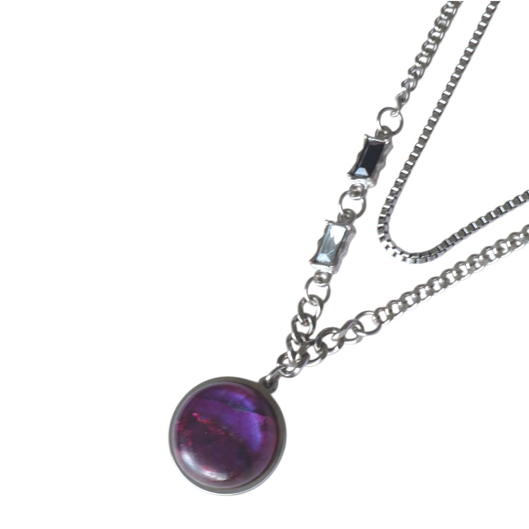NYX Purple Labradorite Dual Chain Necklace Silver