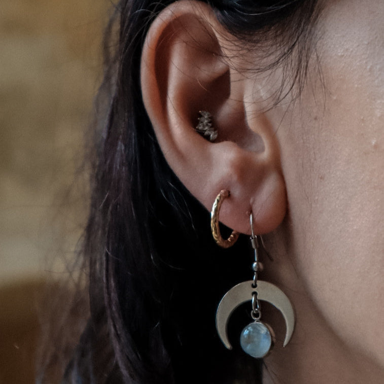 MOON SHADOW Rose Quartz Dainty Moon Earrings Gold