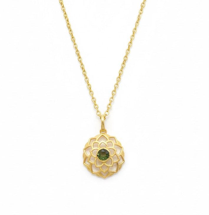 LOTUS Faceted Moldavite Flower Pendant Necklace 18k Gold Vermeil