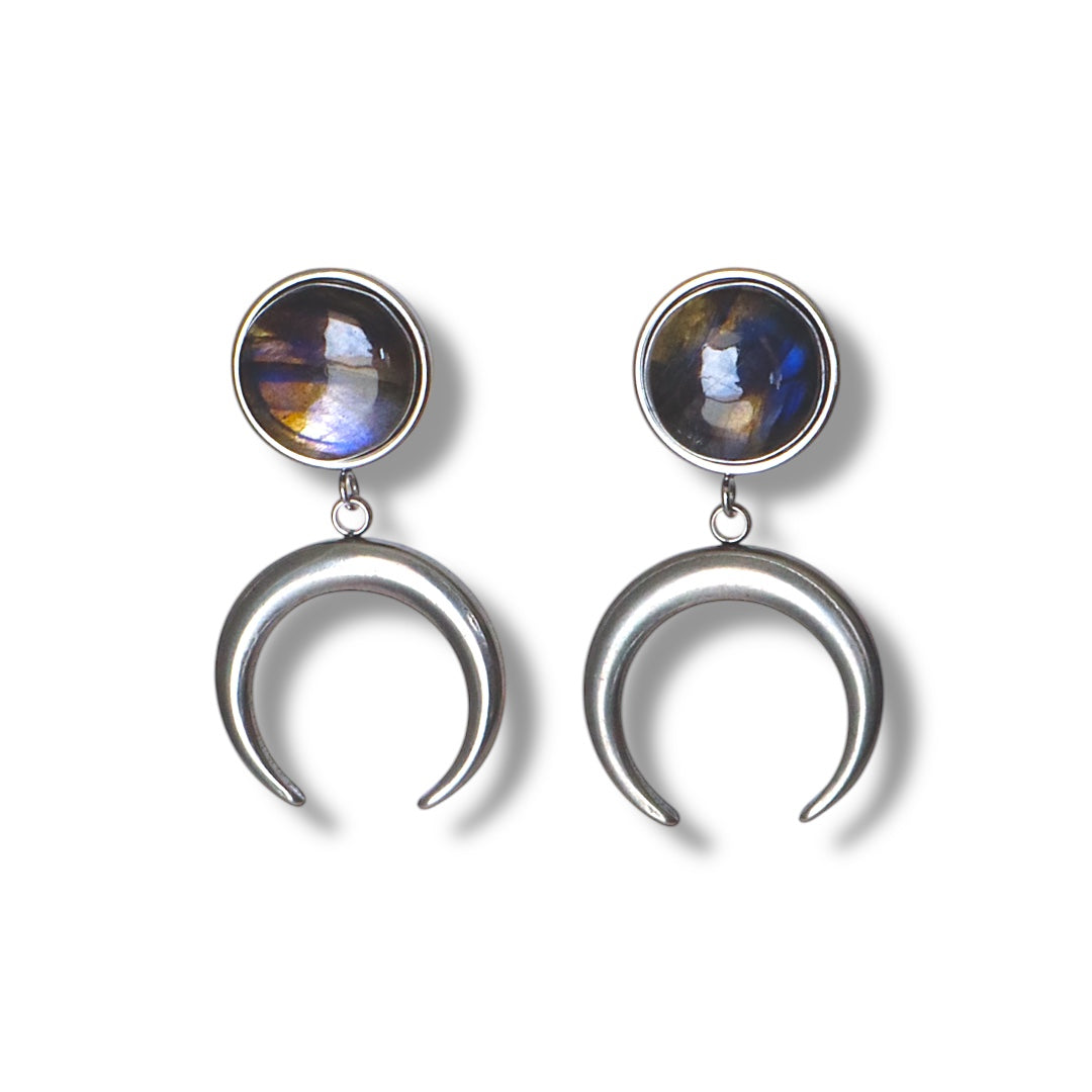Boucles d'oreilles à tige en argent et croissant de lune en labradorite ANUK