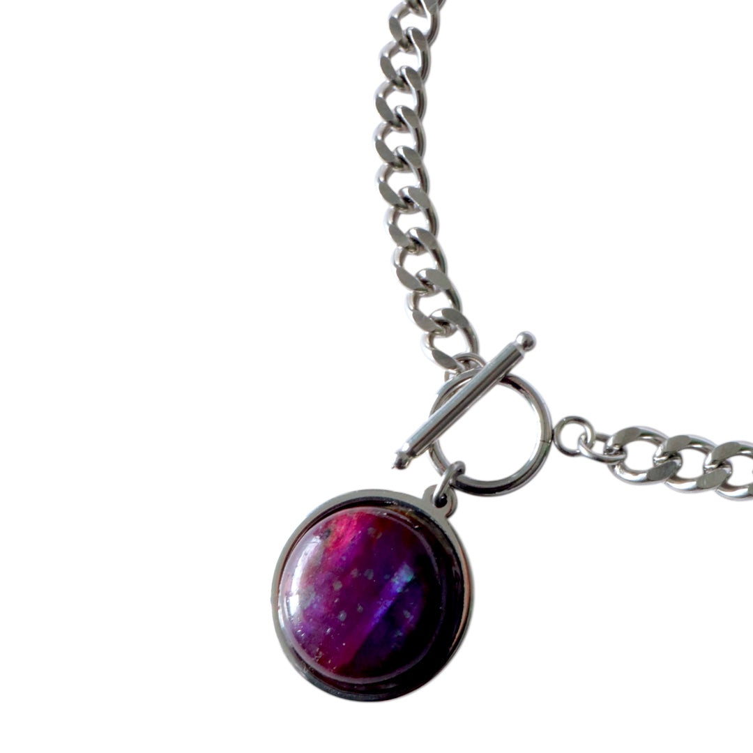 AMNAYA Purple Labradorite Cuban Chain Toggle Necklace Silver