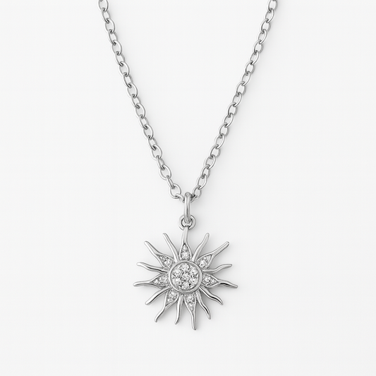 SOLIS Sun Charm Cubic Zirconia Chain Necklace Silver