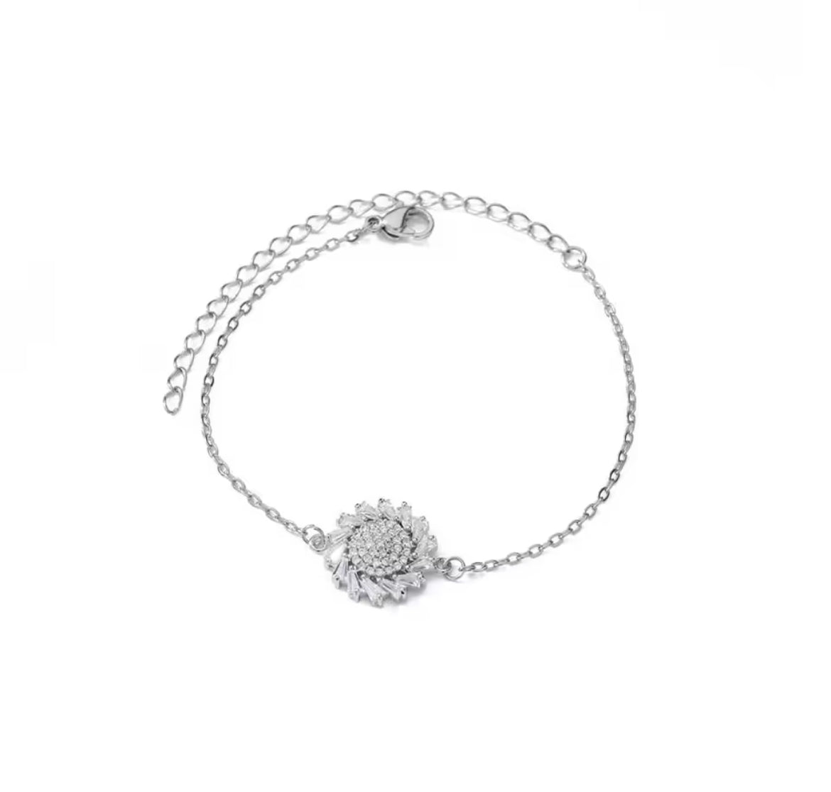 FLOREI Sunflower Dainty Chain Bracelet Silver