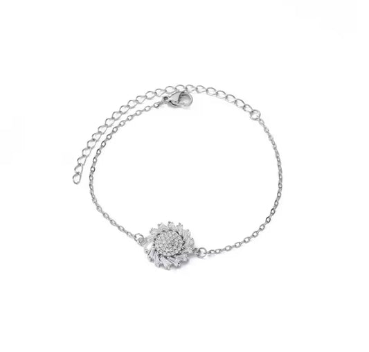 FLOREI Sunflower Dainty Chain Bracelet Silver