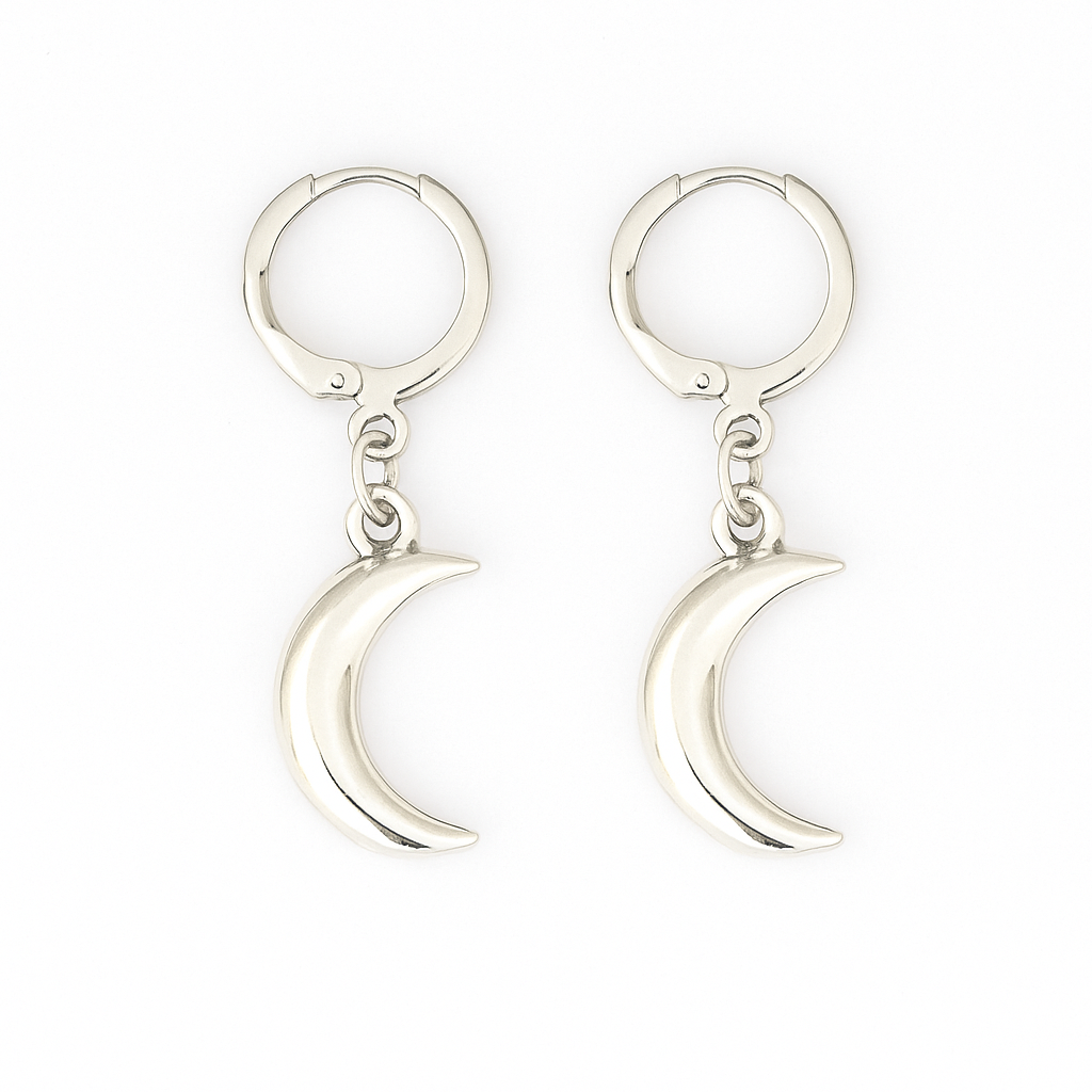 Boucles d'Oreilles Pendantes Dainty Lune - Argent