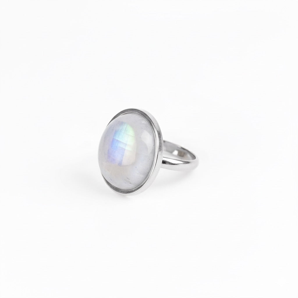 AYA Rainbow Moonstone Statement Ring Silver