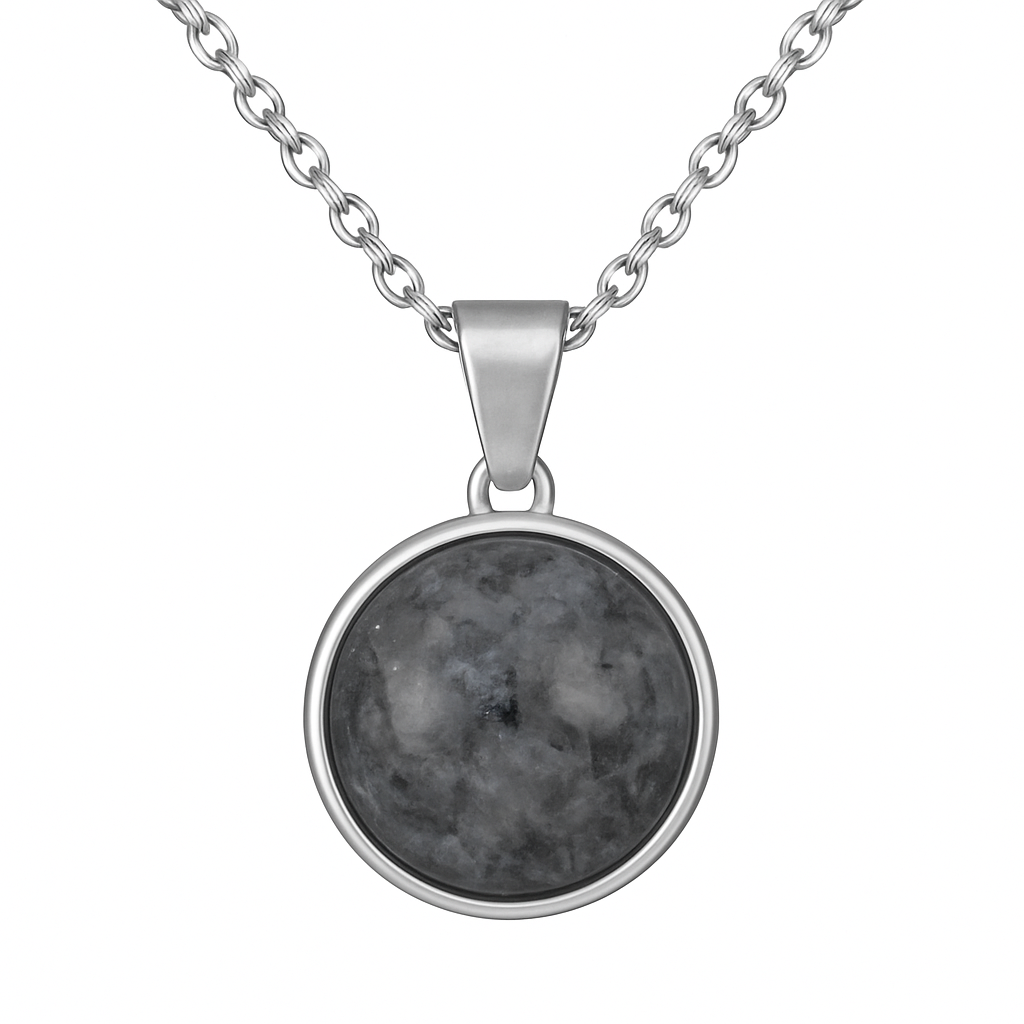 SAYA Collier Pendentif Larvikite Argent