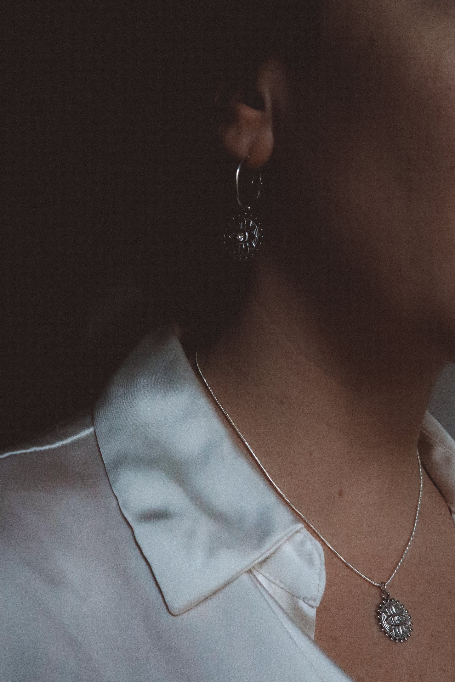 NAZAR Eye Charm Hoop Earrings Silver