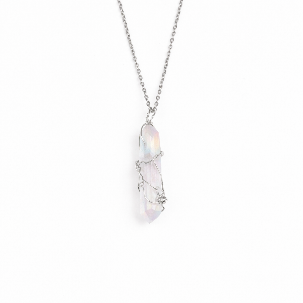 IRIS Wire Wrapped Aura Quartz Necklace Silver