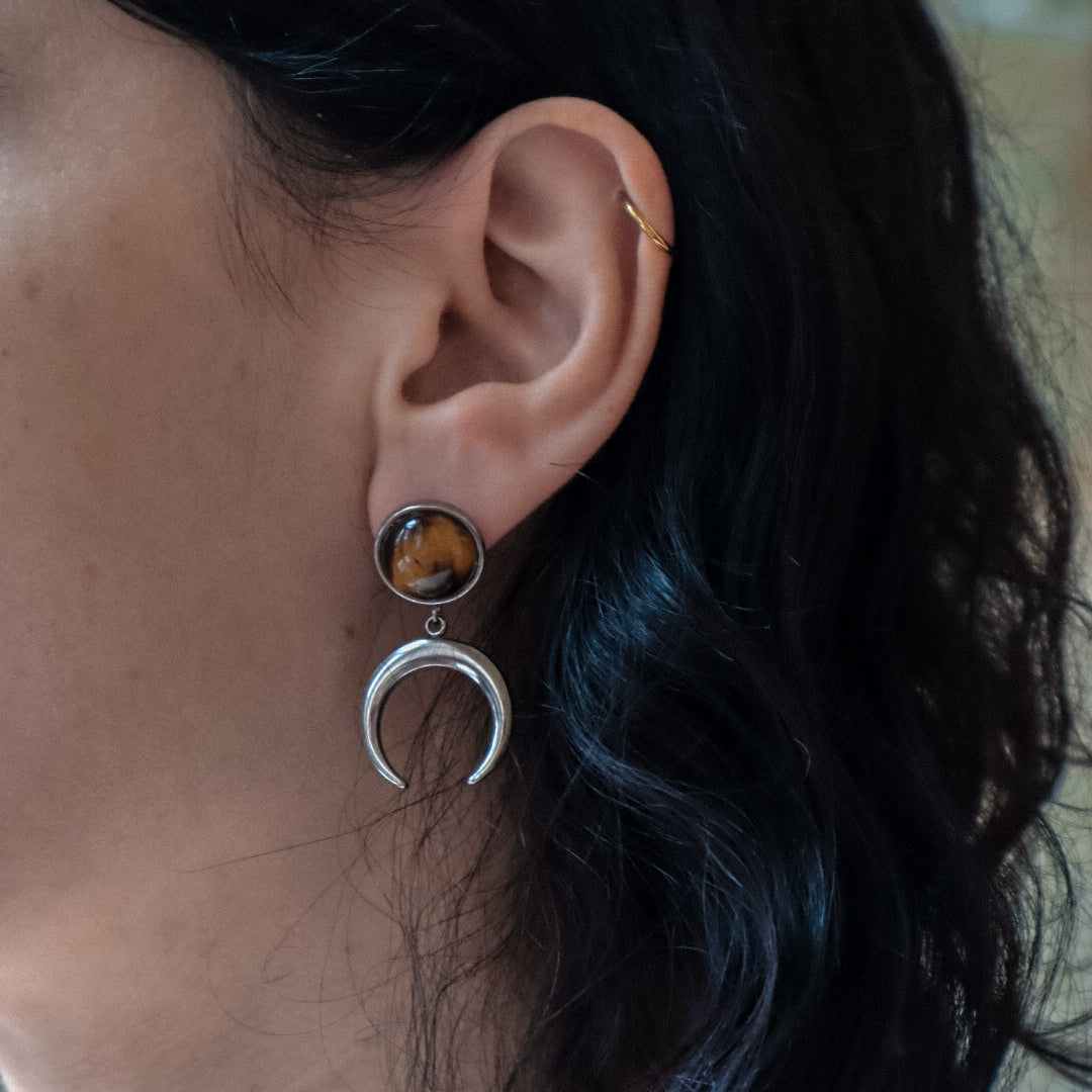 ANUK Amethyst Stud Crescent Moon Earrings Silver