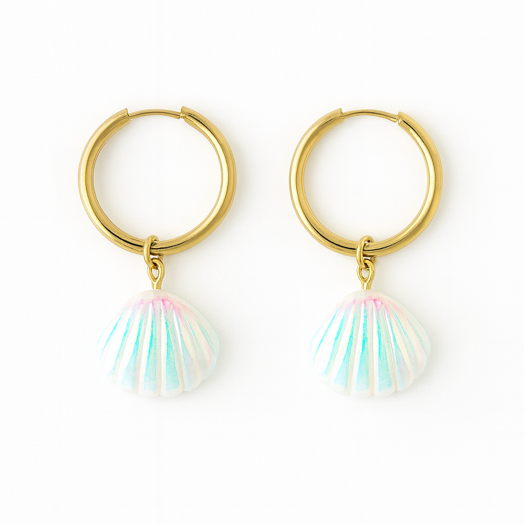 Seashell Aura Earrings - White / Gold