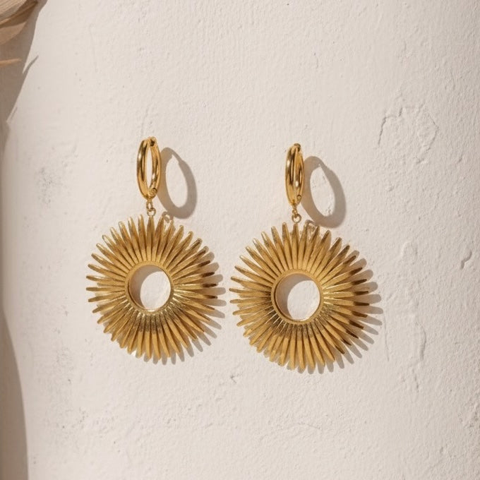 SOLARIS Sun Charm Hoop Earrings Gold