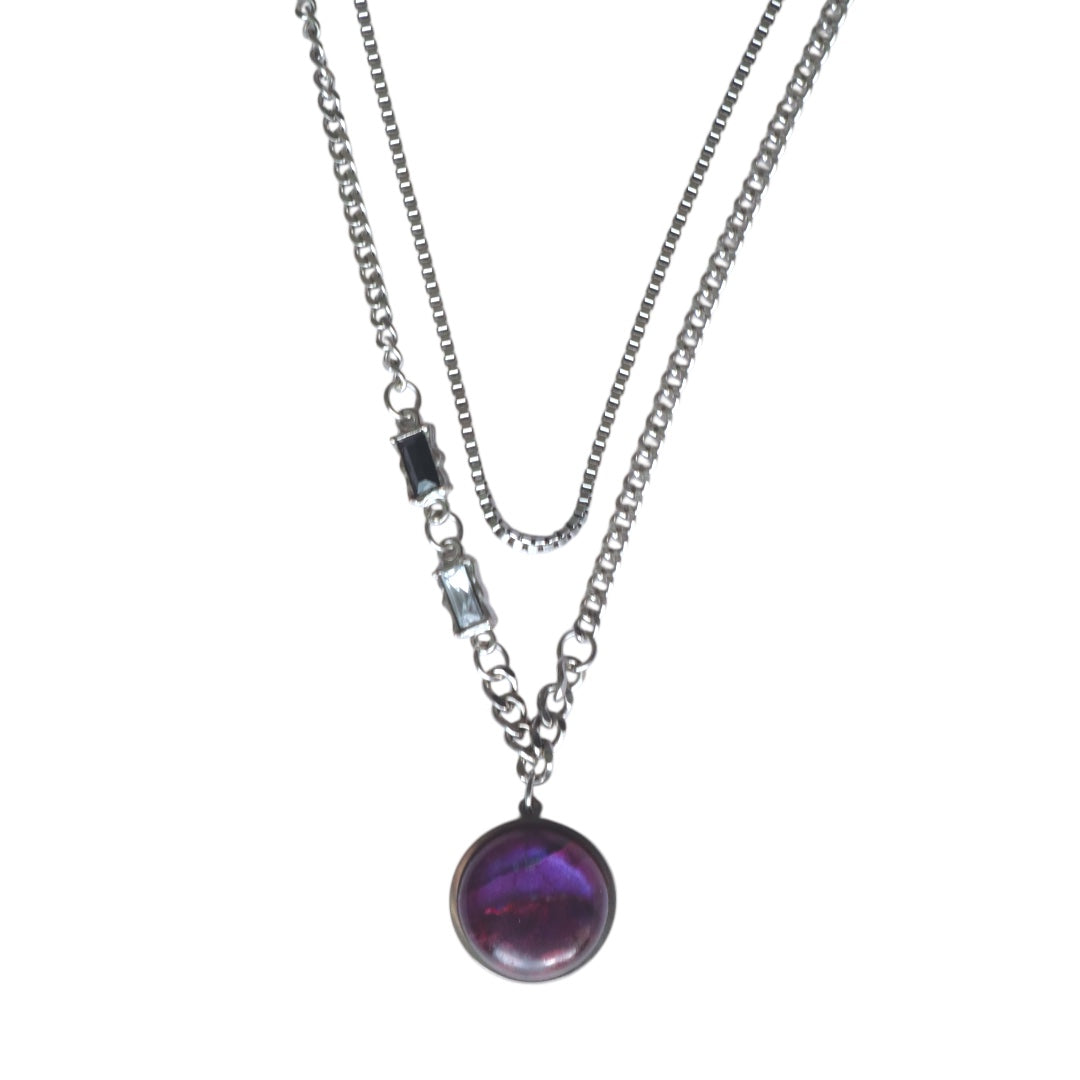 NYX Purple Labradorite Dual Chain Necklace Silver