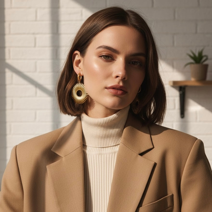 SOLARIS Sun Charm Hoop Earrings Gold