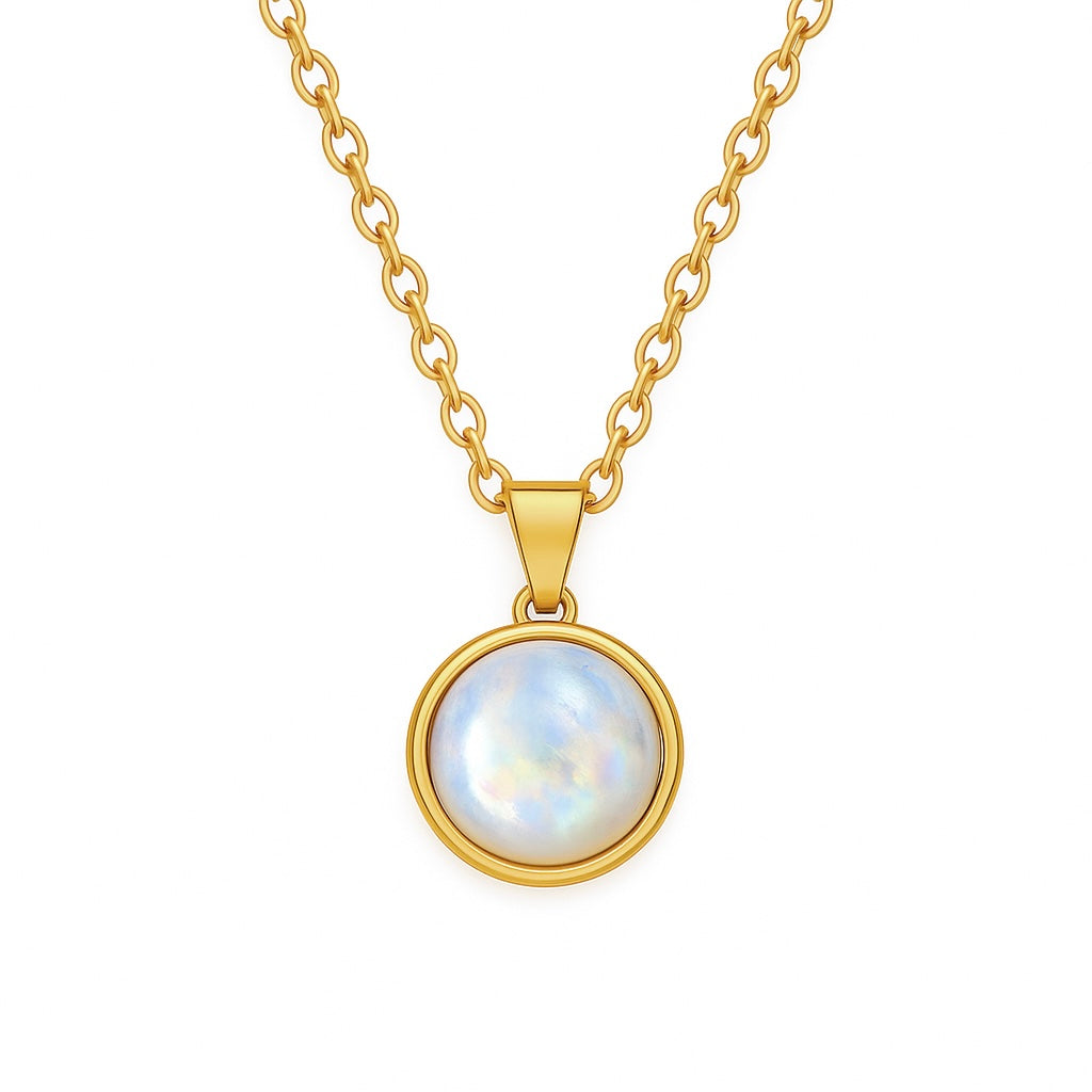DAYA Rainbow Moonstone Pendant Necklace Gold