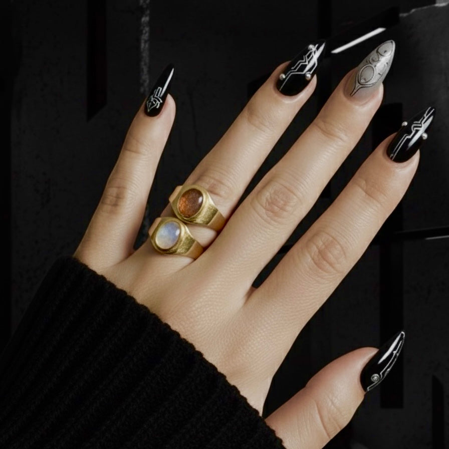 Bague SELENE en pierre de lune arc-en-ciel en or