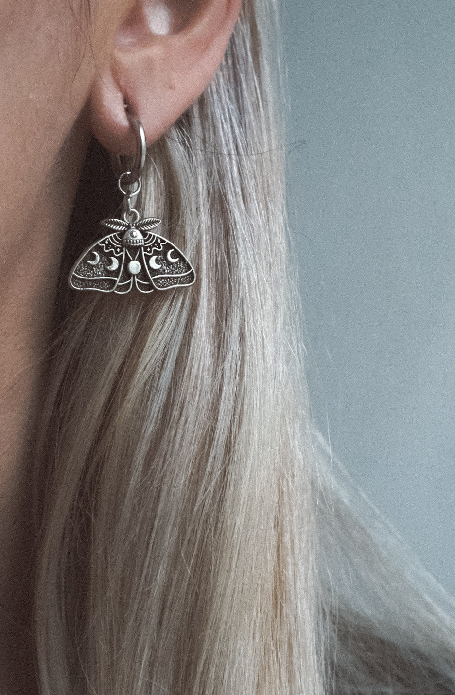 MOON MOTH Dangle Charm Huggies Earrings