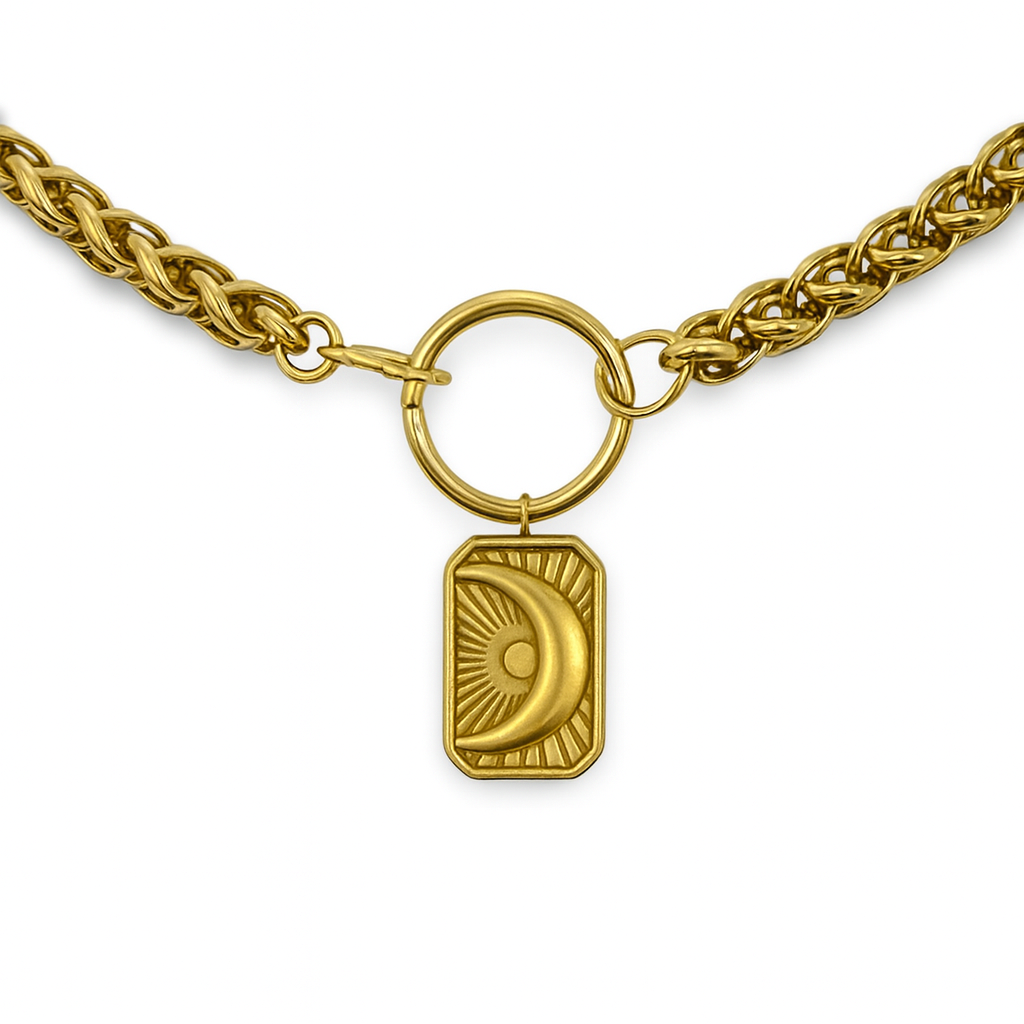 LUNEIA Celestial Moon O Ring Wheat Chain Choker - Gold